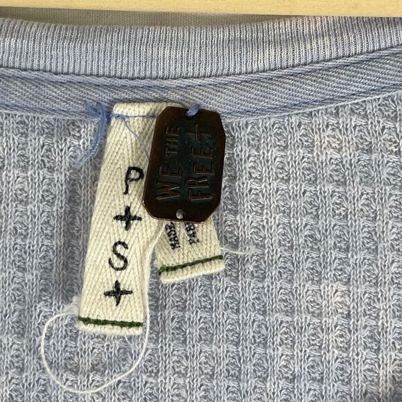 Free People.We The Free  Pale Blue Purple Waffle Weave Long Sleeve Tee S… - Picture 3 of 7